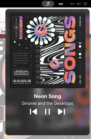 Dropbeat media controls open in GNOME Shell with album artwork by Magnific