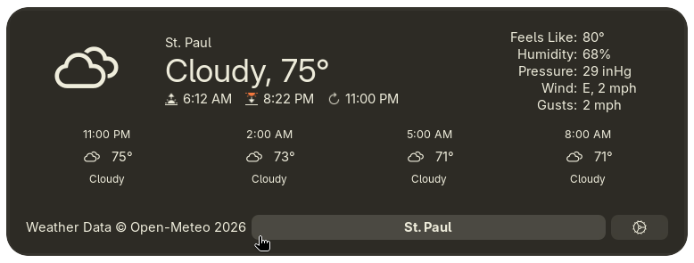 SimpleWeather classic layout using the After Dark theme in St. Paul